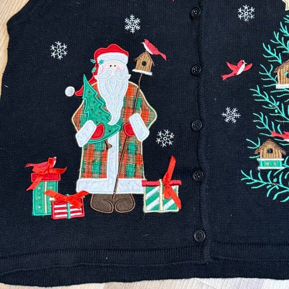 Vintage 90s Southern Lady Embroidered Button Front Ugly Christmas Sweater Vest - Picture 6 of 12